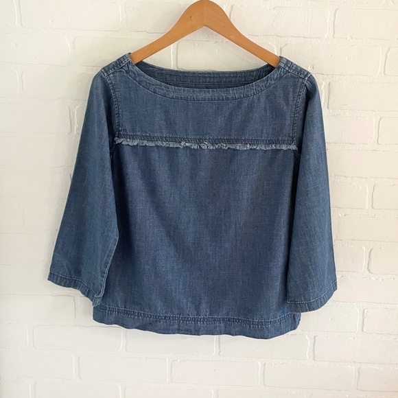 Madewell Women’s Herald Blouse Blue Denim Chambray Country Fringe XXS - Picture 3 of 10